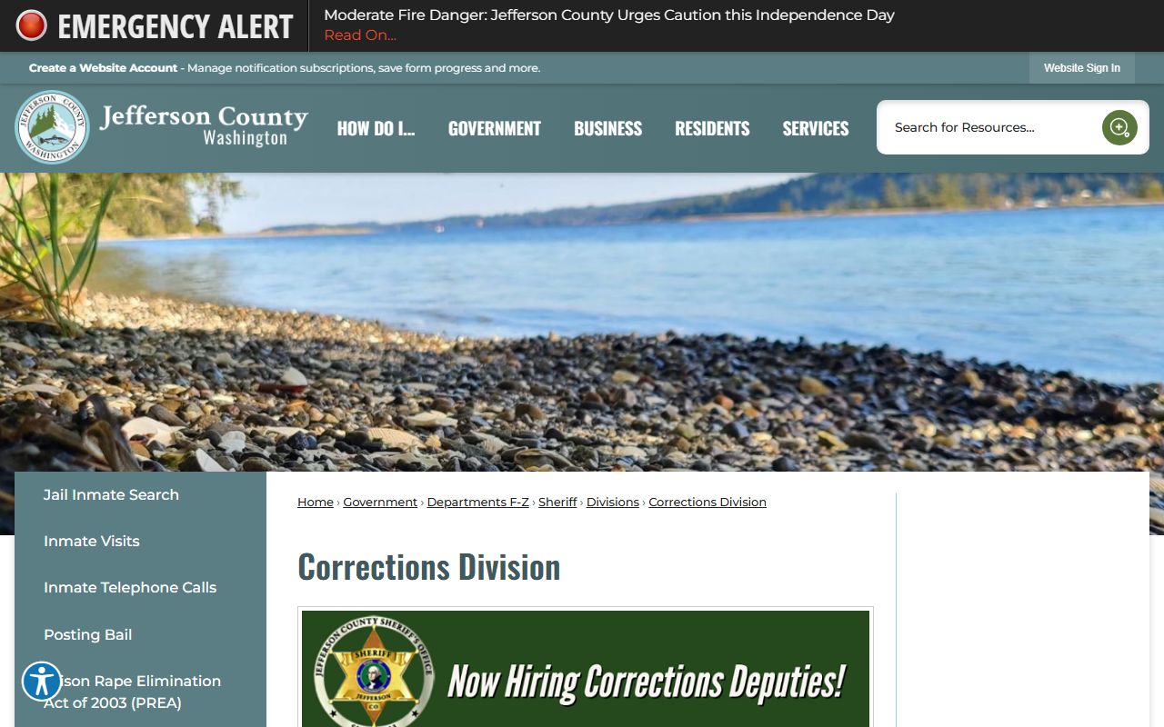 Jefferson County Jail Corrections Division inmate lookup page