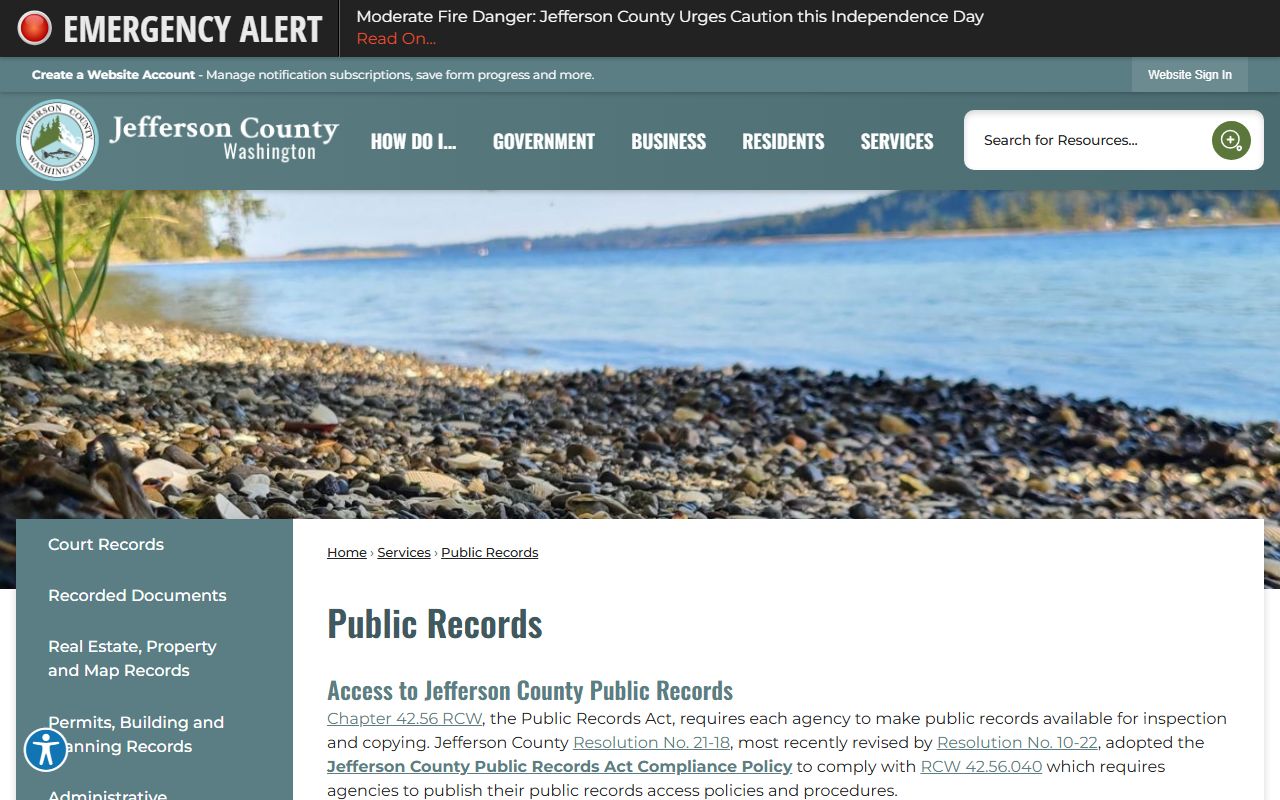 Jefferson County public records request page for inmate population records