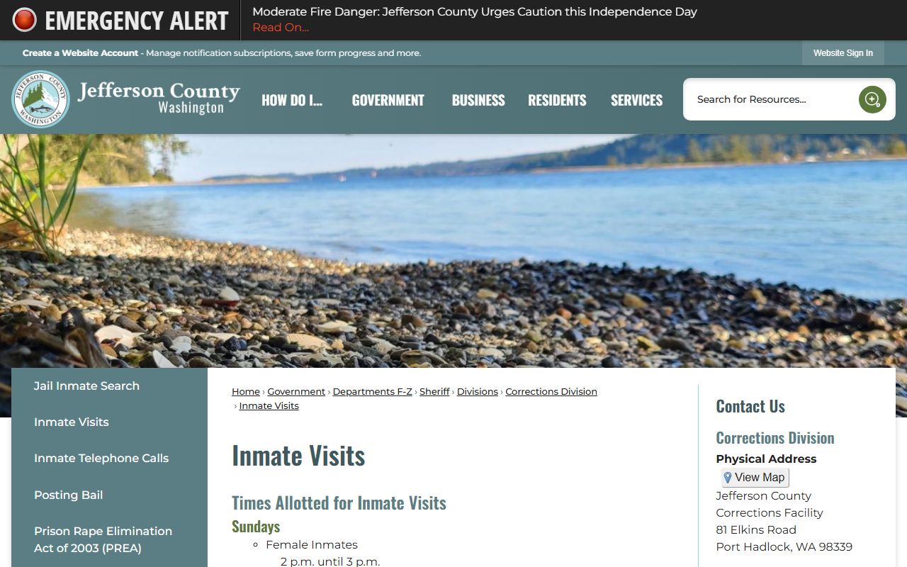 Jefferson County inmate records visitation schedule and jail visit rules