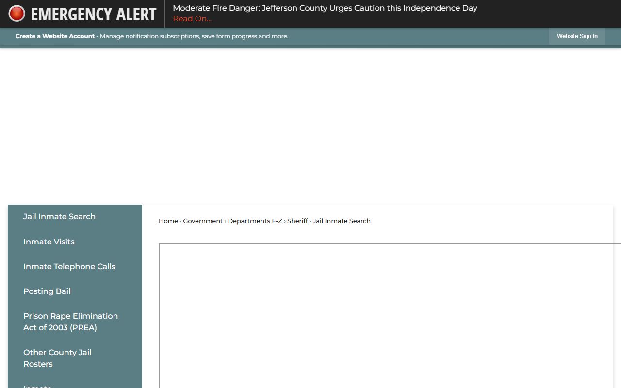 Jefferson County inmate records jail search landing page