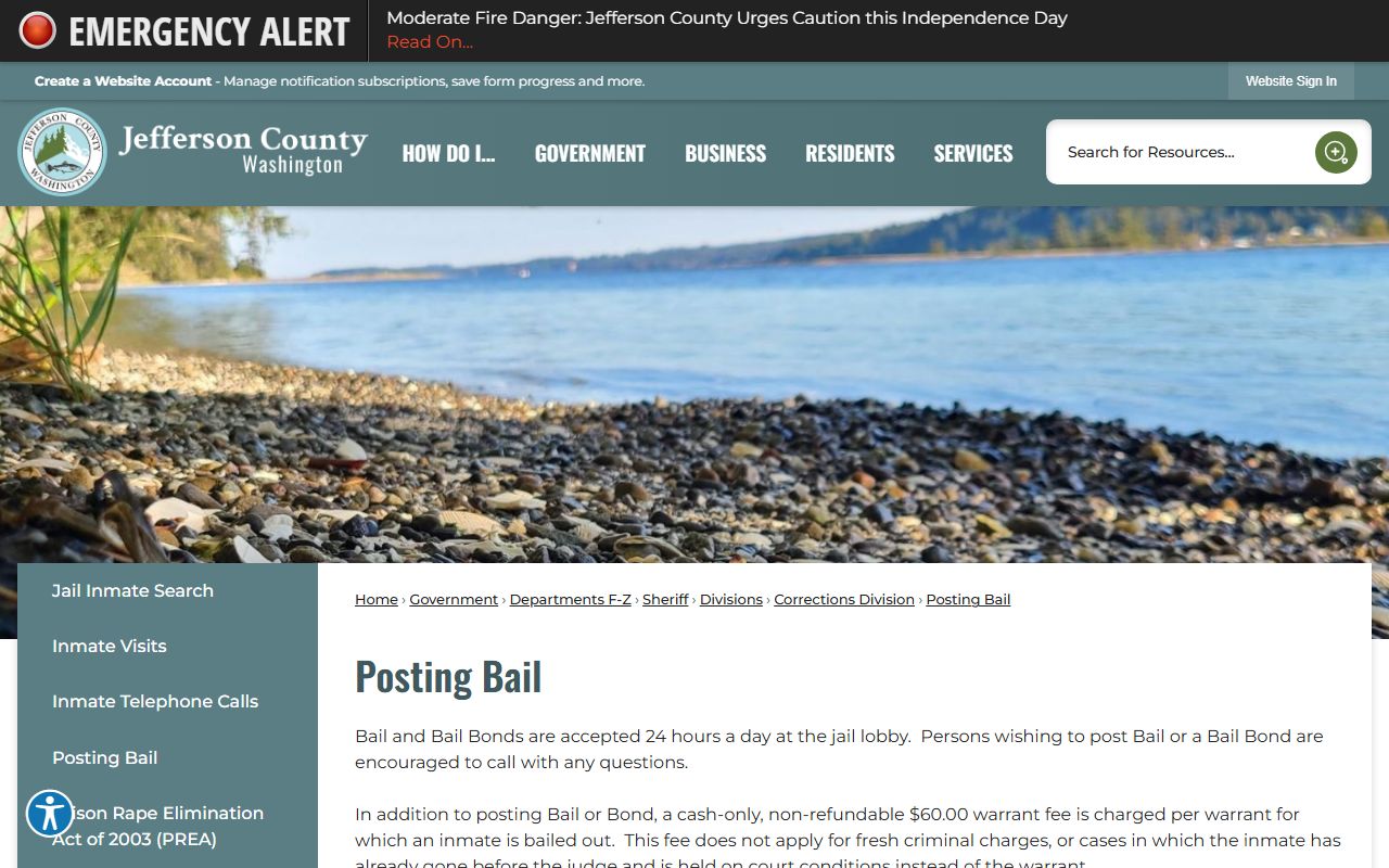 Jefferson County Jail bail posting rules and warrant fee